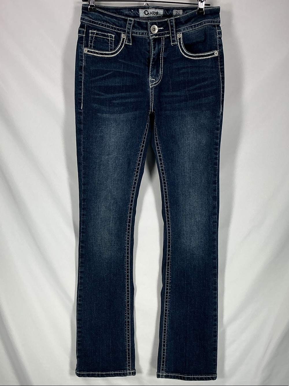 Charme by Grace in LA Rhinestone Embellished Bootcut Jeans Contrast Stitch 26